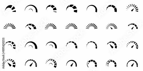Arrangement of curved shapes resembling speedometers or gauges