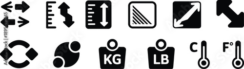 Resize and measurement icon set, scale arrows unit conversion symbols, interface tools vector illustration