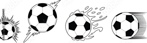 Soccer ball motion icons set, football speed effects, dynamic sports action vector illustration design collection