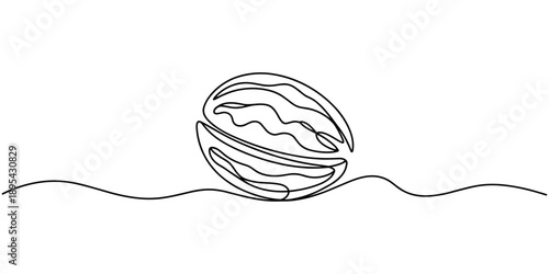 Peanut simple vector drawing. One continuous line art border, background, label design, Peanuts Drawing, One continuous line drawing of whole healthy organic peanut for snack product logo identity.