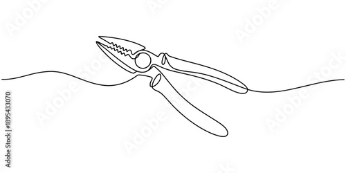 Pliers continuous one line drawing outline vector illustration, Vector abstract continuous one single simple line drawing icon of cutting plier in silhouette sketch, line art pliers vector