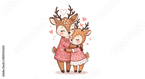 Illustration of Mother Deer and Fawn.