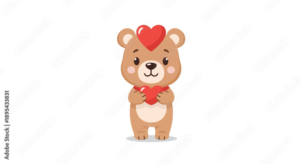 Obraz premium Cute cartoon bear holding red heart.