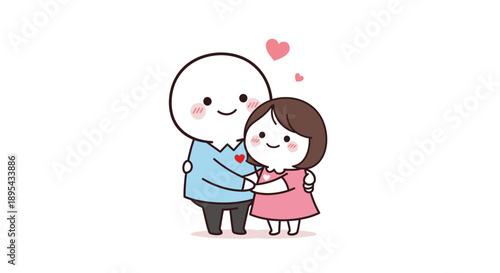 Cartoon Couple Hugging with Love Hearts.