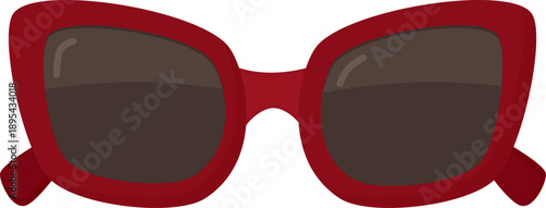 Illustration of sunglasses with bold red plastic frame. Stylish fashion eyewear isolated on white