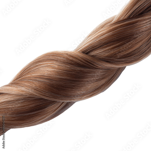 Lustrous twisted brown hair with delicate natural highlights against a stark black backdrop