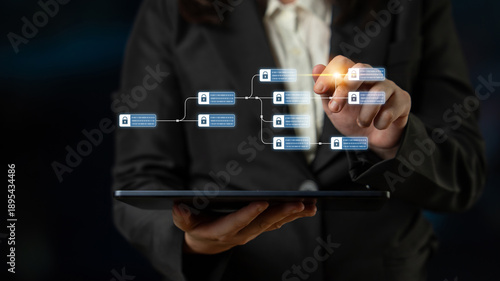 Wallpaper Mural Blockchain structure showing distributed data blocks linked with encryption, representing secure transaction verification, decentralized control, and immutable record system Latch Torontodigital.ca