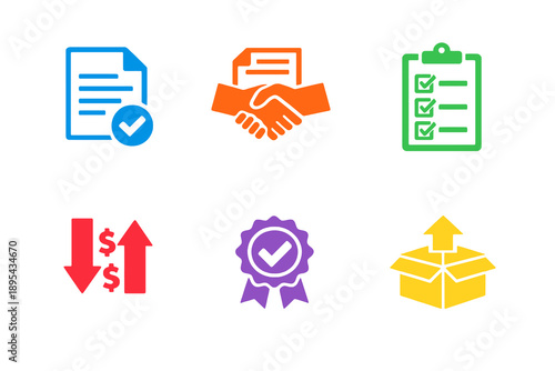 Procurement and purchasing icon set with six single-color vector icons. Ideal for supply management platforms, business tools, dashboards, and modern UI design.