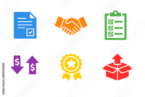 Monochromatic procurement icons in flat vector style. Perfect for purchasing systems, vendor management, websites, and digital marketing.