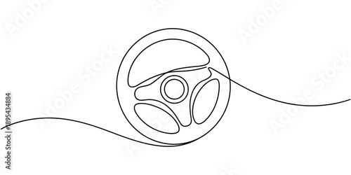 Steering wheel sign line continuous drawing vector. One line Steering wheel vector background. Steering wheel icon. Continuous outline of Steering wheel. Linear Steering wheels designs.