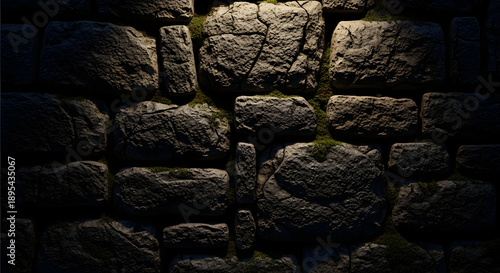Dark stone wall texture, gritty surface feel, soft highlights, realistic material depth