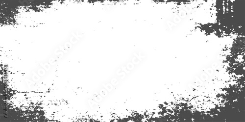 Abstract grunge background illustration featuring a black ink splash design with a dirty paint texture, liquid spray splatters, and a decorative vector frame border element