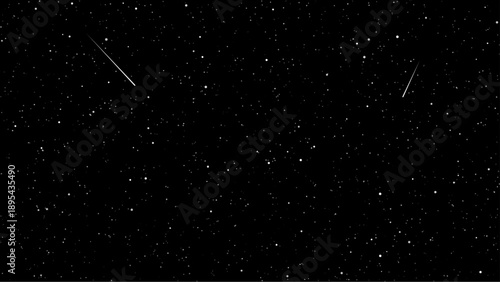 Black background with white stars and falling comet. Space vector background and night sky illustration for science or astronomy concept.