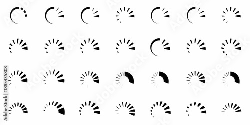 A sequence of stylized crescent moons transitioning into sunbursts