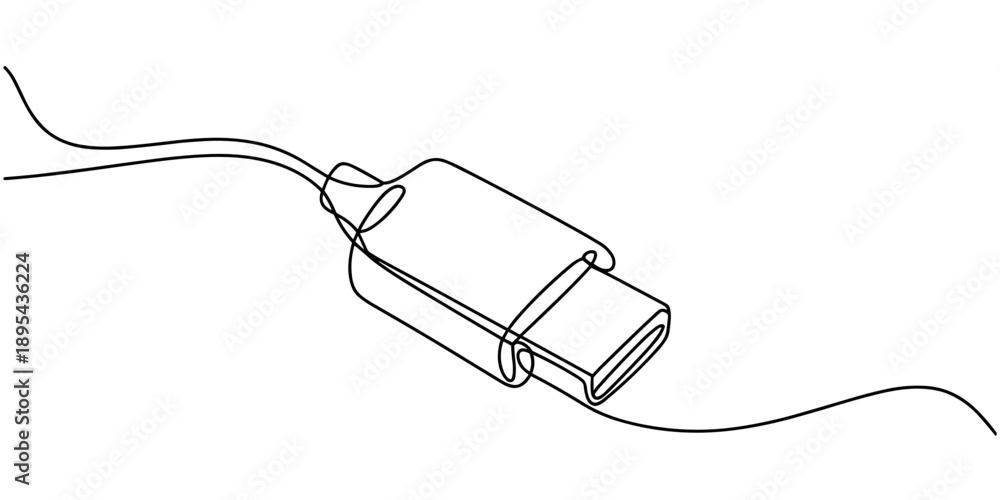 Obraz premium continuous line drawing of usb symbol. abstract line art illustration, Flash drive line continuous drawing vector. Usb flash Continuous one line drawing illustration. abstract line art illustration.
