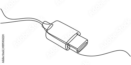 continuous line drawing of usb symbol. abstract line art illustration, Flash drive line continuous drawing vector. Usb flash Continuous one line drawing illustration. abstract line art illustration.