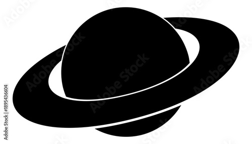 Ilustración de silueta de planeta con anillo. Icono de ciencias. Ilustración vectorial con estilo minimalista para sitio web, folleto, indumentaria, app y otros.