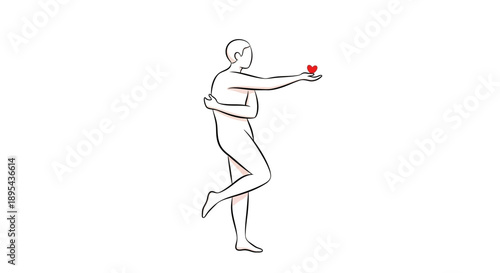 Man in dynamic yoga pose holding flower.