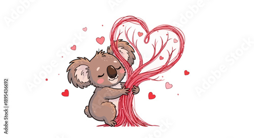 Canvas Print Koala Hugging Heart with Love Illustration.