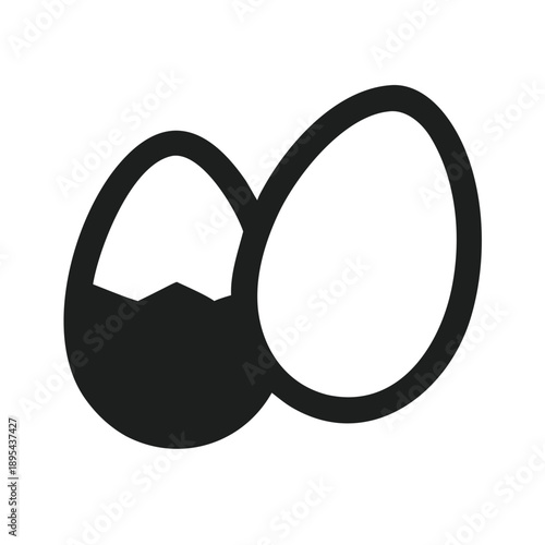 Egg Icon, Cracked Egg, Open Egg Symbol, Nutrition, Food, Breakfast, Cooking, Hatching, Beginning, Easter, Protein, Health, Organic, Foodstuff, Ingredient, Preparation, Raw, Simple, Minimalist, Vector 