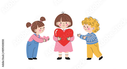 Three Children Holding Heart Together.