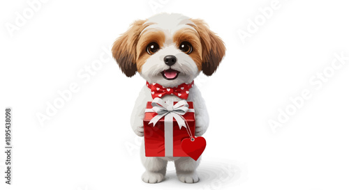 Adorable Dog Wearing Red Outfit and Heart.