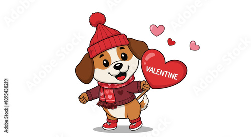 Cartoon Dog Wearing Red Hat and Sweater.