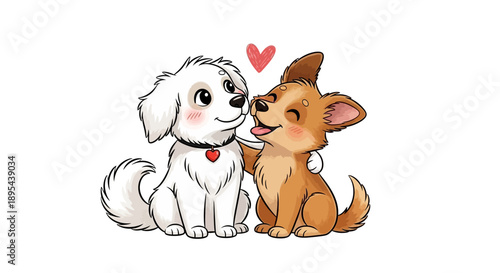 Adorable Cartoon Dogs Sitting Together.