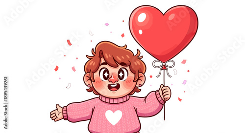 Little Girl Holding Heart Shaped Balloon.