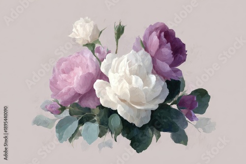 A white and purple flower on a pink background