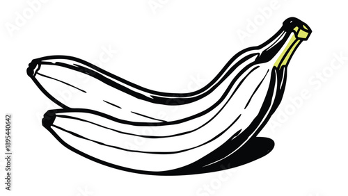 Stylized black and white illustration of two ripe bananas resting against each other