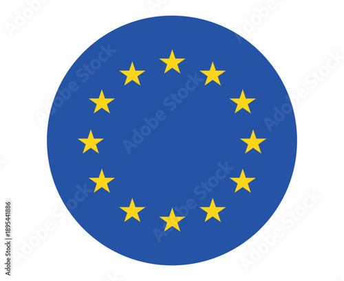 european union flag displayed as round flat vector icon with yellow stars circle isolated on blue background