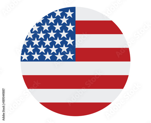 united states of america flag displayed as round flat vector icon with stars and stripes isolated