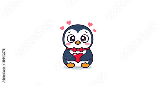 Cute Cartoon Penguin with Heart Decoration.