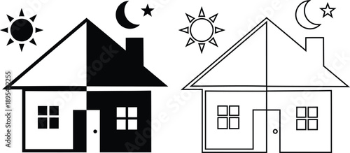 Day and night house illustrations