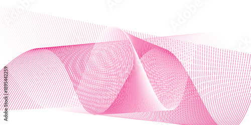 Pink abstract background featuring a pink ribbon on white with wavy blue lines and a digital vector flow pattern creating an artistic motion design