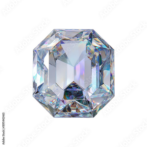 A stunning emerald cut diamond reflecting light and color on a black background