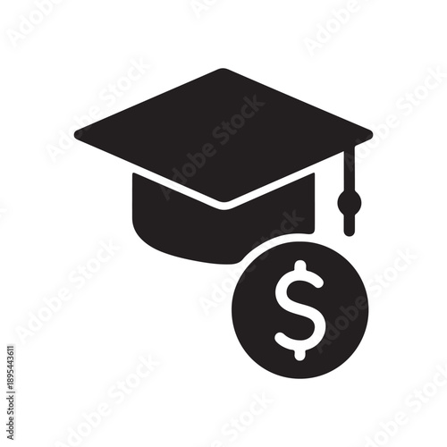 Black graduation cap with dollar coin icon