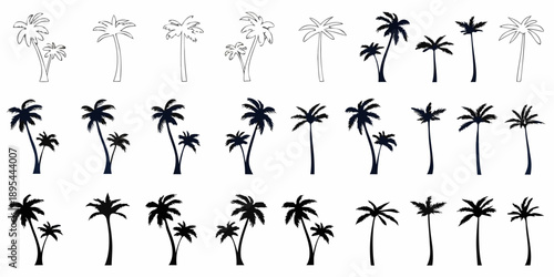 Collection of palm tree silhouettes in varying styles and shades