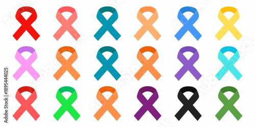A collection of colorful ribbons representing awareness and support causes