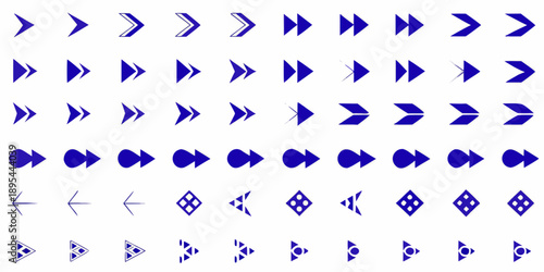 A collection of blue arrow and diamond shapes on a white background