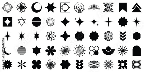 Brutalist abstract geometric shapes. Y2K Geometric design element shapes. new modernism design elements .