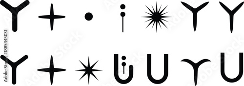 Black Minimalist Abstract Star And Geometric Element Set Featuring Unique Modern Symbols Crosses And Spark Icons For Graphic Design Branding