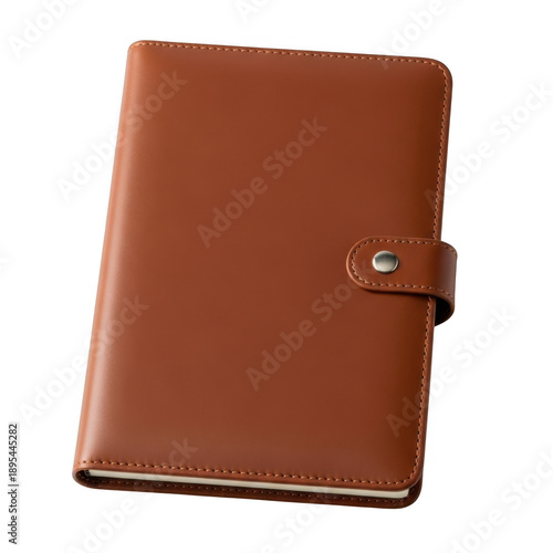 Brown leather notebook isolated on transparent background