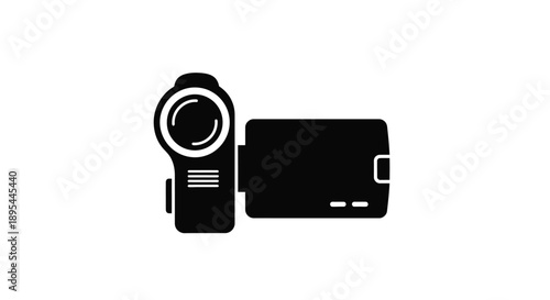 Simple black silhouette of a digital video camera on a white background