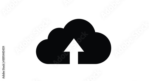 Black cloud icon with upward pointing arrow representing data upload
