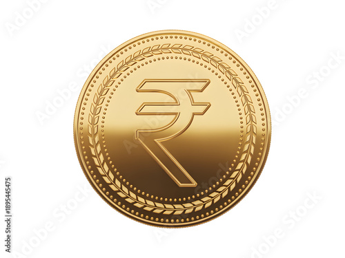 Golden indian rupee coin symbol isolated on transparent background