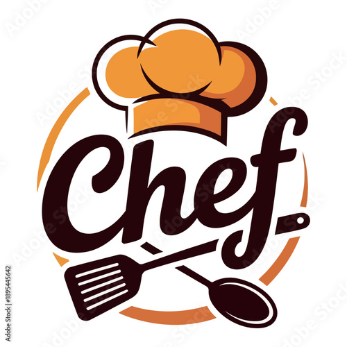 Chef logo features an orange toque hat above cursive text and crossed kitchen.