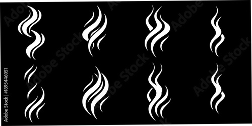 Abstract white flame shapes against a solid black background