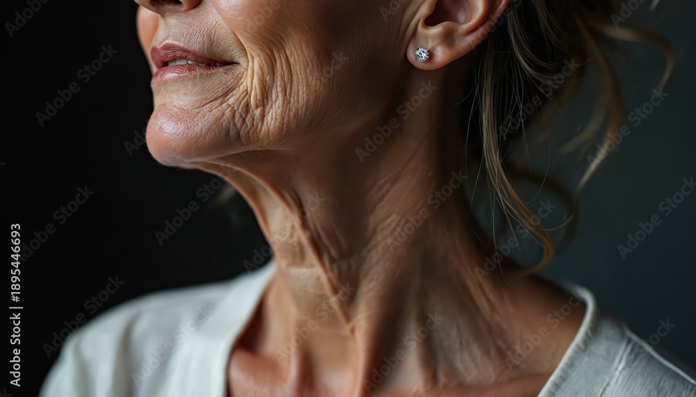 custom made wallpaper toronto digitalClose up on elderly woman neck showing visible wrinkles and skin texture. Mature female skin detailed view, aging process visible. Elegance in maturity.